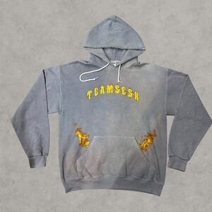Team Sesh Hoodie Mens Large Gray Flame Logo Hoodie Bones Faded Rare Pullover